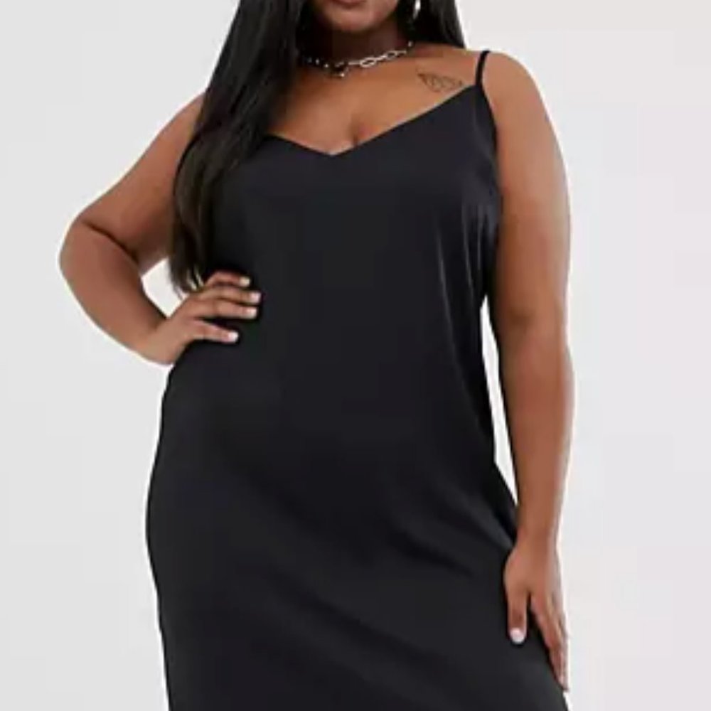 ASOS DESIGN Curve midi cami slip dress in black